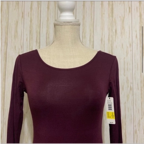 NWT S& M Sam Edelman Plum / Prune Boatneck long sleeve thong bodysuit. - Picture 6 of 8